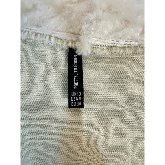 🧥 Y2K Faux Fur Cropped Jacket PrettyLittleThing Sand Cream Sz 6 - Picture 8 of 10